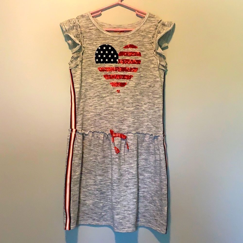 Cat & Jack Patriotic Gray Dress with Sequined American Flag